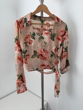 Forever 21 Floral Wrap Blouse in Peach and Green
